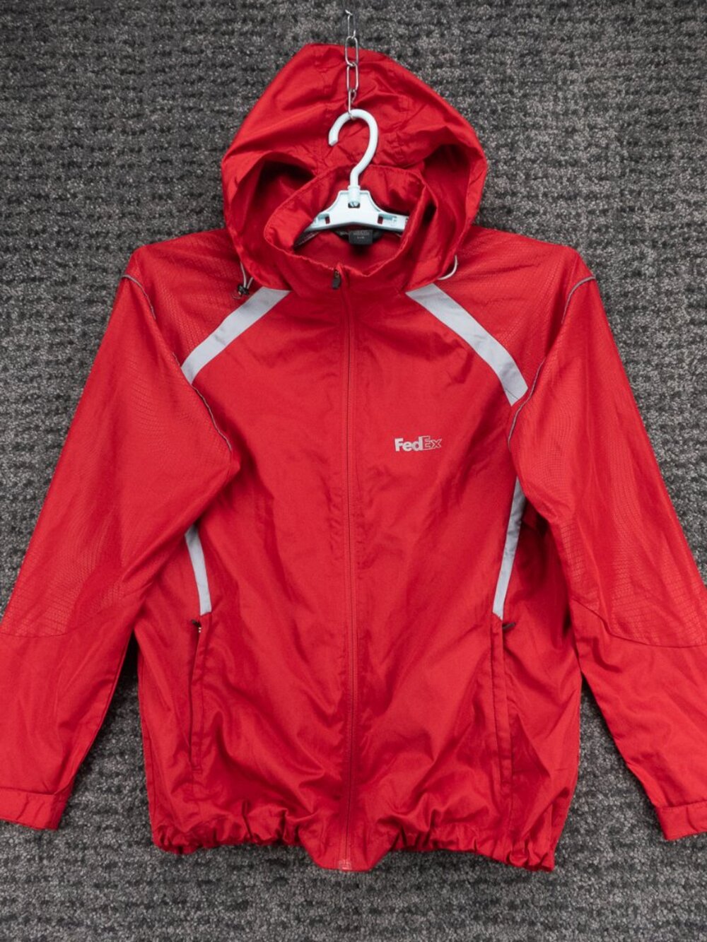 FedEx Jacket Mens Large Red Full Zip Windbreaker Zipped Pockets Workwear